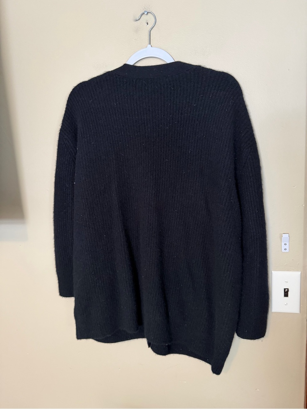 Quince Cashmere Ribbed  Black Boxy Cardigan Sweater - Picture 3 of 8